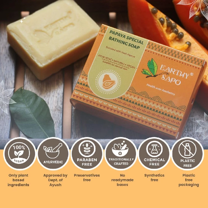 Earthy Sapo Handmade Papaya Special Bathing Soap, 100 g-6.webp